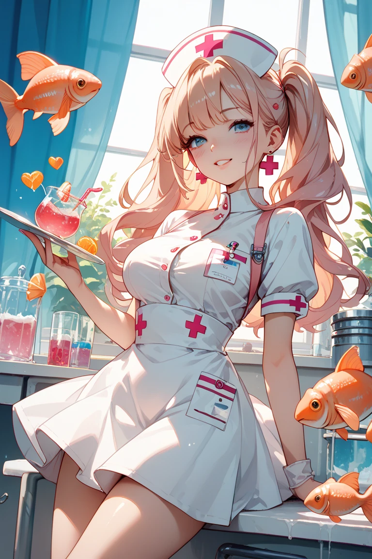 (mad scientist), 8k resolution, masterpiece, Highest quality, Award-winning works, unrealistic, Sexy Womanだけ, healthy body, Age 25, White wavy long hair, hair band, big firm bouncing chests, (Crazy Nurse), A terrifying sight, fear, Very detailed, Digital Painting, artステーション, コンセプトart, Smooth, Sharp focus, shape, artジャム、Greg Rutkowski、Alphonse Mucha、William Adolphe Bouguereau、art:Stephanie Law , operating room, Royal Jewel, nature, Full Shot, Symmetric, Greg Rutkowski, Charlie Bowwater, beep, Unreal 5, Surreal, Dynamic Lighting, ファンタジーart, Complex colors, Horrific scenes, Small face, Very delicate look, Delicate eye depiction, Upper body close-up,, erotic, dynamic sexy pose, Sexy Woman, Healthy body, 24-year-old female, doaxvv_Marie Rose, mad nurse, height: 150cm, Twin tails, To flap one's hair, Glaring at the camera, look up, Creepy Laughter, (mad look, Bloodshot eyes), (Bloody nurse uniform), Tight Skirt, stockings, pumps, Brandishing a scalpel
