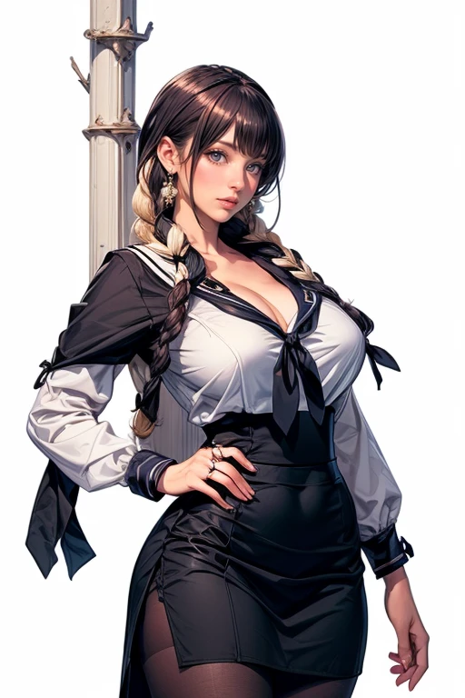 (female:1.2) (bodybuilder:0.8), hyper realistic, masterpiece, photorealistic, real skin, detailed face, detailed skin, detailed lighting, 1girl, (blue eyes), large breasts, navel, long hair, black hair, frills, seductive face, thigh, seductive pose, cute tits