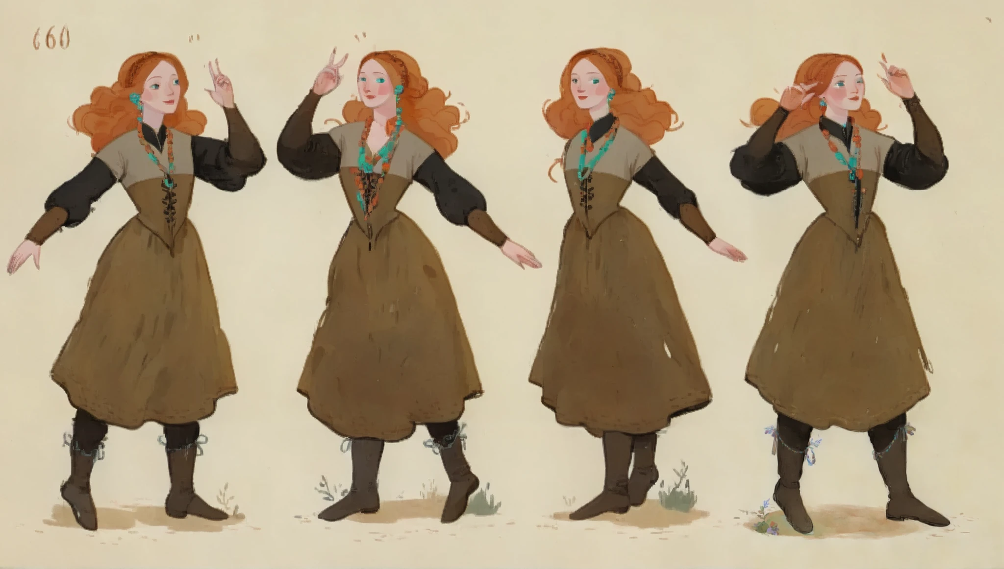 score_9, score_8_up, score_7_up, score_6_up, score_5_up, score_4_up, 1_woman, pale skin, long_hair, wearing a vibrant long peasant medieval dress, detailed clothing, sketches, detailed thick gouache painting, illustration, in gougoupaintleaves style:1.5, hyper_dynamic scene, pov from above, sattan style, XLCOMIC_POS
