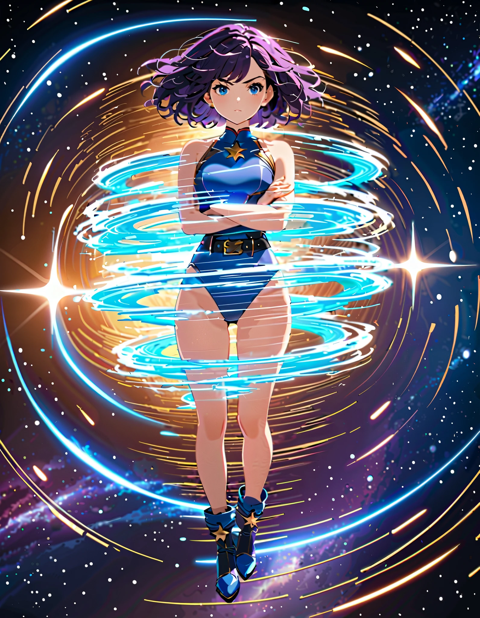 solo, 1girl, best quality, masterpiece, looking at viewer, swimsuit, smile,leg_lift, <lora:revgirlutena_himemiya-10:1>, himemiya anthy, dark skin, dark-skinned female, short hair,