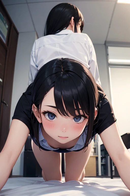 Close-up shot of a sexy woman, Gorgeous with captivating eyes and perfect makeup, radiant childhood friend, accentuated by a sheer white tank top and a short black pleated skirt, Show off your sexy figure with big thighs and wide hips, provocative. tie (Shibari, tay bị tie sau lưng: 1,5), (Shibari: 1,21), Bị tie, chân bị tie, gag with drool ball((( red ballgag)))Wear glasse, in a crowded conference room , wet person , green rope