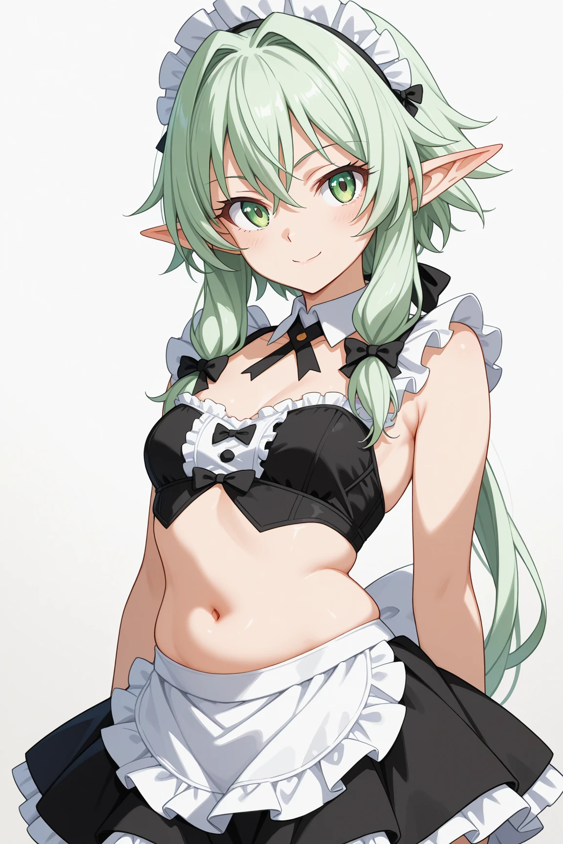 (masterpiece, high quality, High detail, 4K, RTTX 10.0, High resolution:1.2)、(最high quality:1.2, Very detailed, Anime Style, Digital Painting, Studio Anime, 超High resolution, High Contrast, masterpiece:1.2, 最high quality, Best aesthetics), 1 female, Long Hair, ponytail,Elf、Big Breasts、L Cup、Oppa、anime screencap,anime screenshot,high school student、Green Hair、Maid