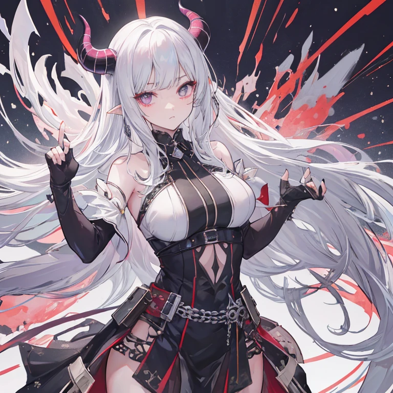 Exquisite eyes),(Clear and beautiful eyes:1.61),masterpiece, 1 young girl,(Black clothes and some red gems), Black long hair, (She has a huge red gem on her chest), Good Hand,((The Havoc of StarCraft)),full-body shot,Fighting Stance,(Red Eyes:1.466)，short and small,(Very big breasts:1.35),(Pretty Face),(full-body shot:1.33),Beautiful hands