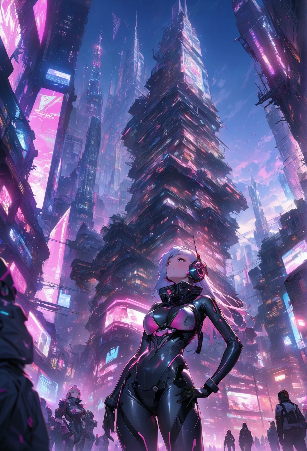 a woman standing in front of a futuristic city, cgsociety 9, futuristic city backgrond, in fantasy sci - fi city, cinematic. futurism, futuristic. game cg, otherwordly futuristic city, futuristic city in background, futuristic art style, futuristic sci-fi, futuristic city background, sci fi city, futuristic marrakech, by Raphael Lacoste, human futuristic city