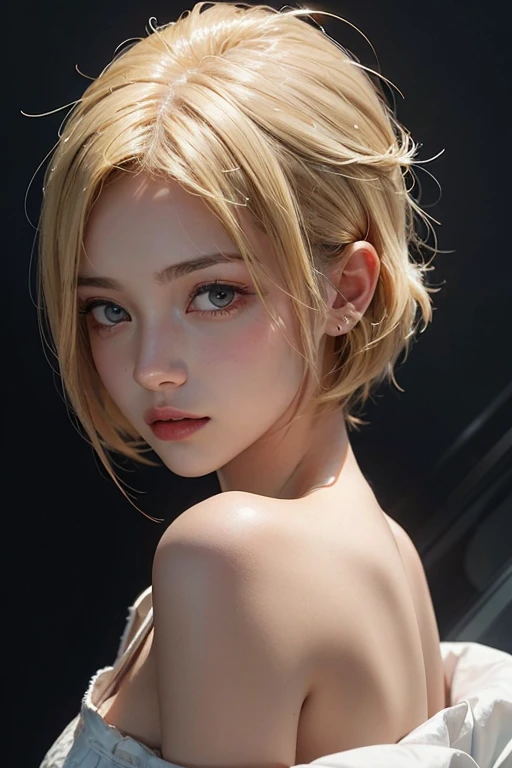 20 year old woman, Blonde, (Hyperfade:1.3), Dark theme, soothing color tones, muted colors, high contrast, (The skin texture is natural., Surreal, soft light, sharp)