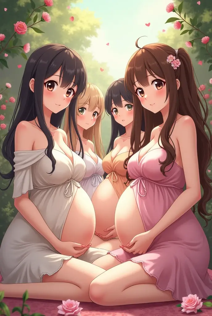 2 Girls,seaside、Dress,Long hair,Huge breasts,Pregnant