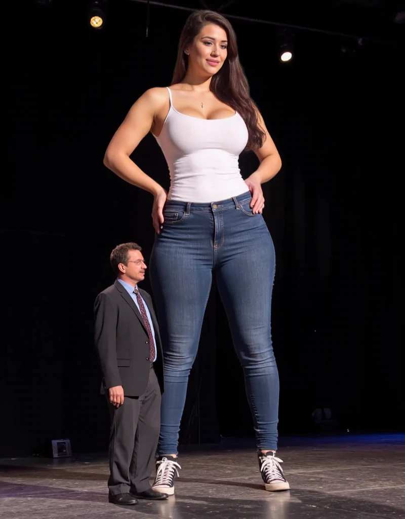 oversized plain white baggy t-shirt, (big giant enormous oversized massive huge colossal breasts:1.5), (gigantic sagging breasts:1.5), symmetric breasts, (extremely very long full big hair)
