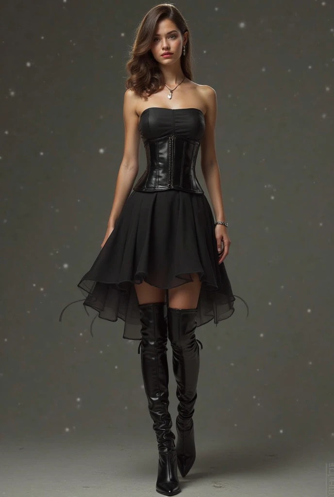 ((Masterpiece, best quality, cinematic lighting, 8k, full body shot, long hair, hour glass body)), (smile:0.85), (realistic background)
<lora:B2_Short_Dress_By_Stable_Yogi:1> gray dress, boots