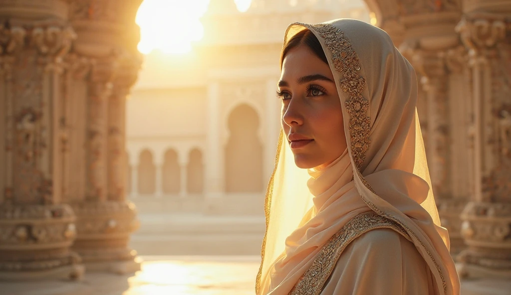 A beautiful Muslim women in front of big mosque