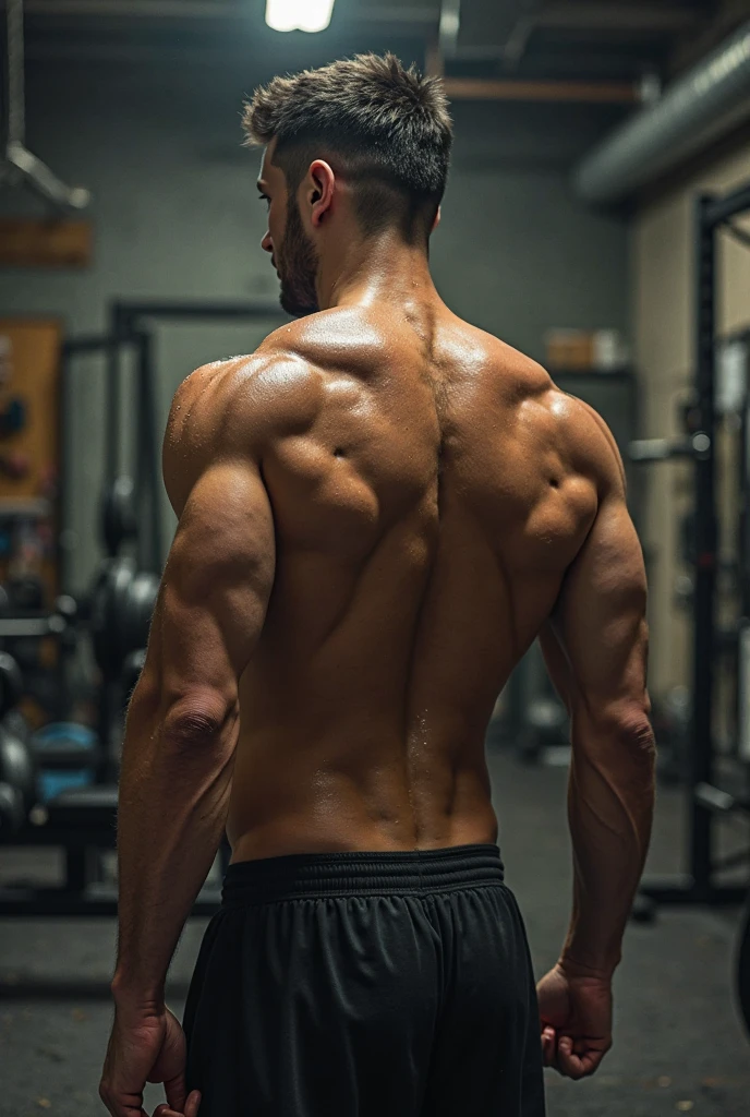A person's back with only lat pull down for 1 month
