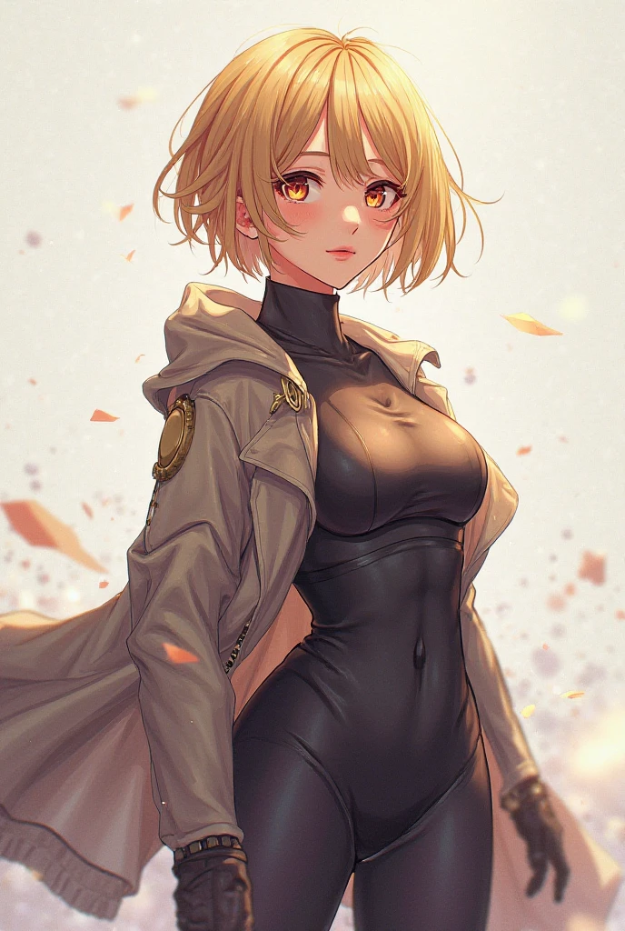 (highest quality, 4K, 8K High Resolution, masterpiece:1.2), Very detailed, one person, woman, (blonde, Medium Hair, Bobcut, blue eyes), Standing pose, Sexy vibe, Attractive breasts, Large Breastagic Hour, (leather jacket, mini skirt, Black Stockings), Emphasis on individuality and uniqueness, Beautiful and beautiful eyes, Beautiful lip detail, Long eyelashes, Bright colors, Photo Spot, In front of a white wall, Cowboy Shot, Soft and warm color palette.