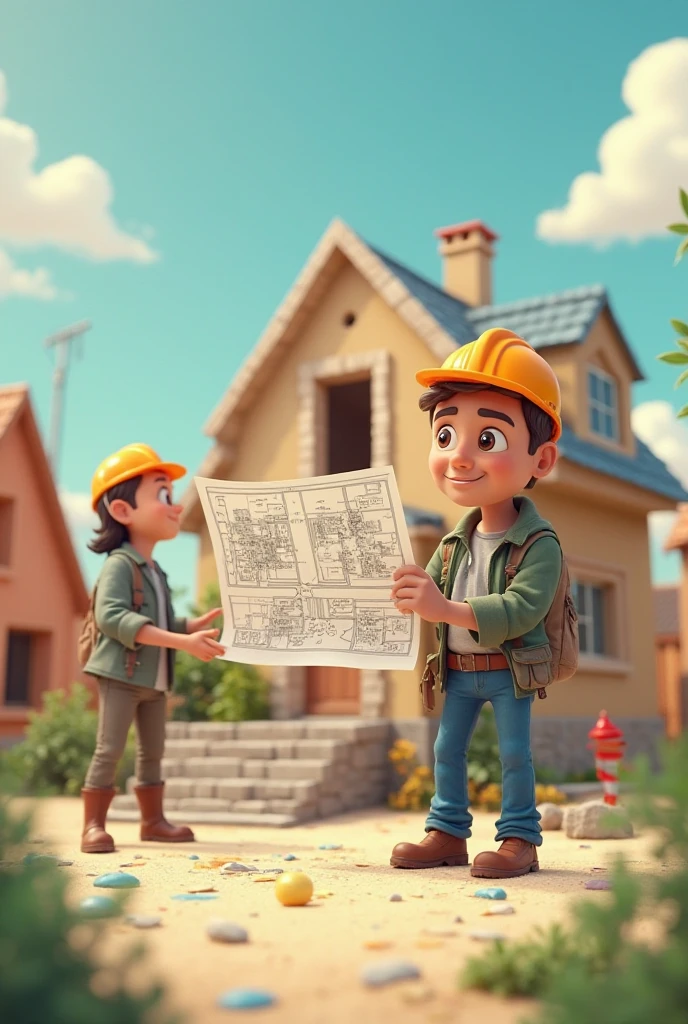 A video or short film that has as its main character a photo that becomes a cartoon and becomes an architect who reads a plan for the construction of a house, then more cartoons appear carrying out that project in different areas, such as. Masonry, plumbing, interior and exterior painting, ceramicists, plumbers, electrician, and as they build the house, a narrator who describes the project with his voice, referring to Remven as an excellent remodeling and beautification company for your home