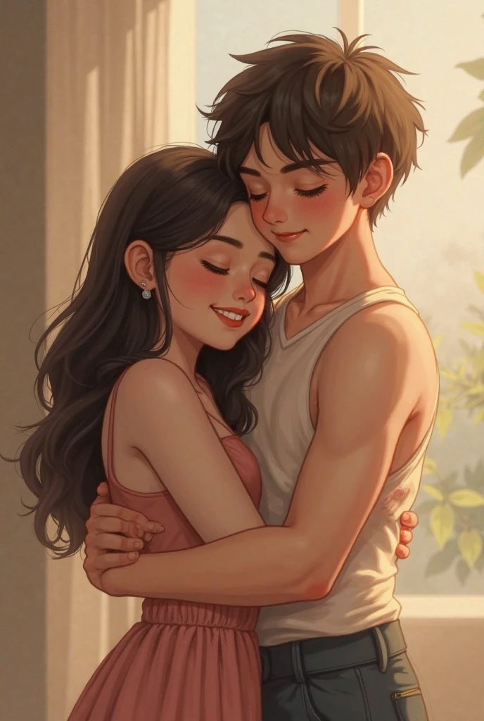 chubby brunette girl with black hair and blue eyes with her boyfriend