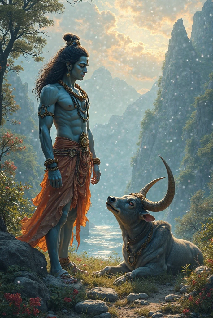 Lord shiva console Nandi by hugging