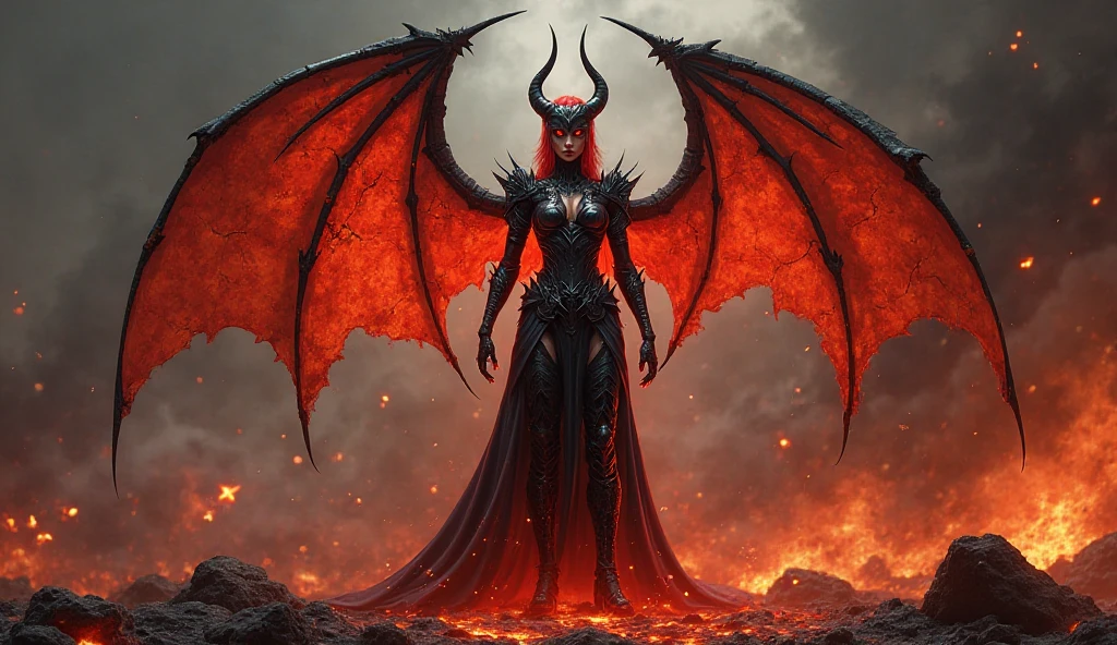 The Demoneess stands tall and menacing, radiating an aura of hatred and malice. Her clothing is dark and tattered, her eyes gleaming with an unsettling crimson glow. She represents everything opposite to the unity and positivity