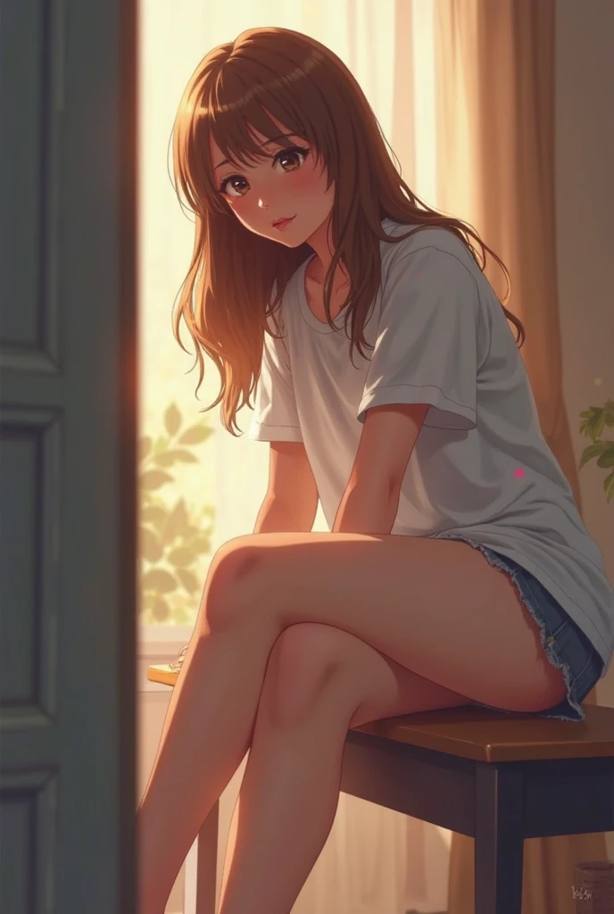 1girl sitting on a couch in a living room with her feet lift up on a table and soles facing the camera, barefoot, , confident look
