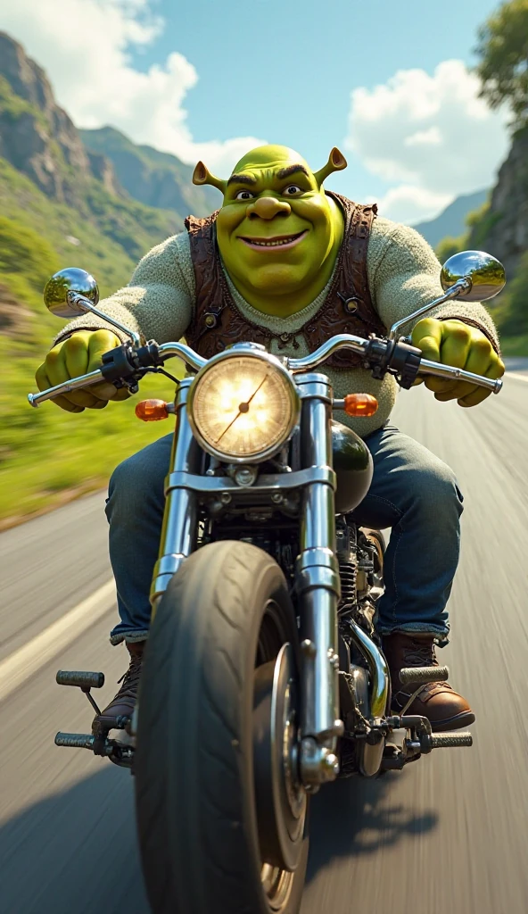 create image real Vespa with Hulk skin theme and shape, on the valley, realism, photorealistic, detailed visuals