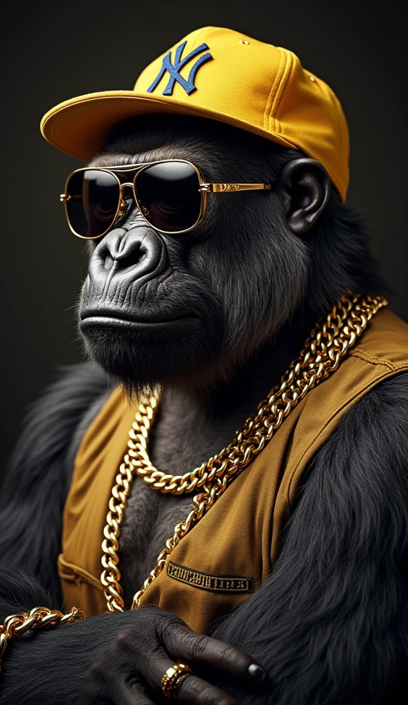 Minimalist style (Ultrarealistic:1.3) <lora:AnimAl P FFusion (TX Encoder):1>araffe wearing sunglasses and a gold chain necklace with a chain around his neck, marmoset render, in style of primal apes, marmoset toolbag, marmoset toolbag render, high definition cgsociety, highly detailed cgsociety, awarded on cgsociety, award on cgsociety, rending on cgsociety,(CineColor:1.3) . Simple, clean, uncluttered, modern, elegant