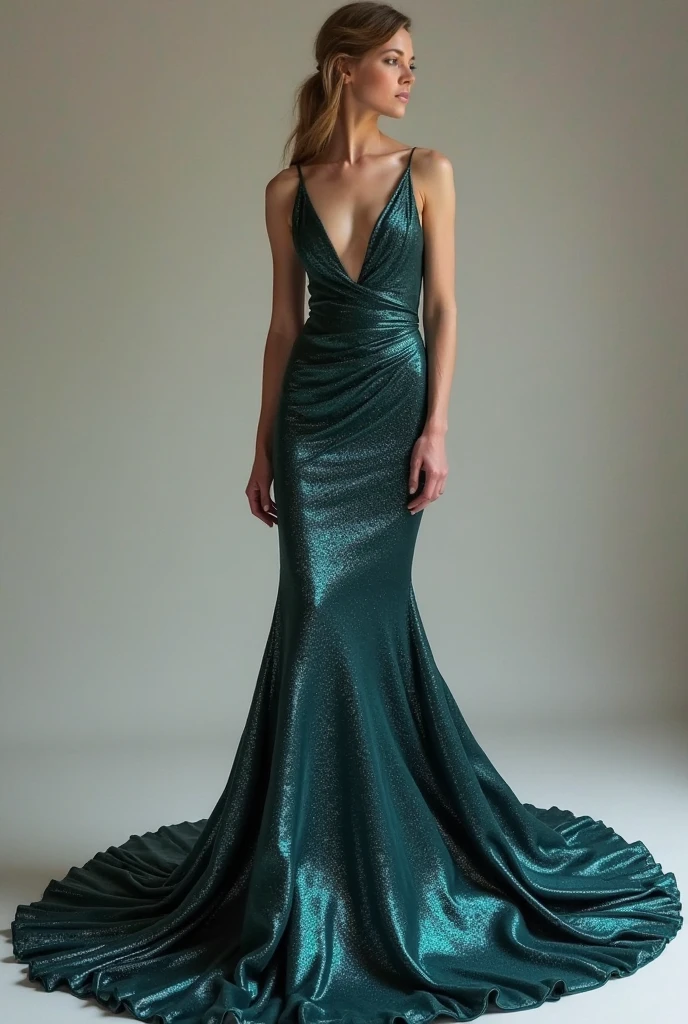 a woman in the translucent silk gown, tight full body tied, nipple on, full body, double long satin tail, mermaid tight long gown, flowy dramatic long gown, tall women, walk in coridor, strugle to walk, wear high heels, masterpice