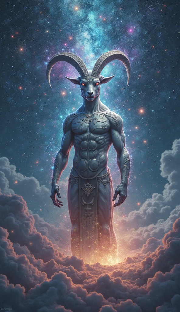 Conceptual Image: Cosmic Being in Buddhist Meditation Pose
Cosmic Goat-Shaped Entity:
Body: Skeletal and slender, resembling a goat but distorted by an alien essence. The skin is ash-gray and subtly shifts, as if enveloped in mist.
Head: Lacks a conventional head. Instead, it has a floating sphere of pure energy at the center of its torso. The sphere slowly rotates, displaying cosmic symbols and constantly shifting geometric shapes.
Eyes: Dark and deep, absorbing light. They reflect a spectral glow that reveals unsettling visions of distant worlds.
Pose:
The entity is in a lotus position, with its front limbs in a Buddhist meditation pose. This stance demonstrates a balance between chaos and order.
Environment:
Ruined Temple: A traditional Buddhist temple in ruins. Broken pillars are covered in forgotten runes, and crumbling statues appear to have empty eyes.
Sky: Dark clouds and vortices of energy, with flashes of stars and unknown constellations, creating a sense of vastness and desolation.
Symbols and Seals:
Buddhist Symbols: Float around the entity, distorted and fused with esoteric elements such as tentacles, fractals, and impossible geometries. These symbols form an energy field that exudes an overwhelming presence.
Overall Atmosphere:
The setting blends the expected serenity of Buddhist practice with the imminent terror of cosmic horror, creating an ambiance of disturbed balance and cosmic madness.