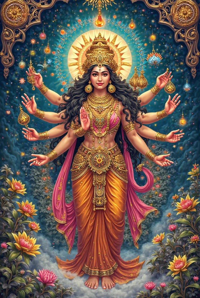 Make an image of godess durga with her powerful expression