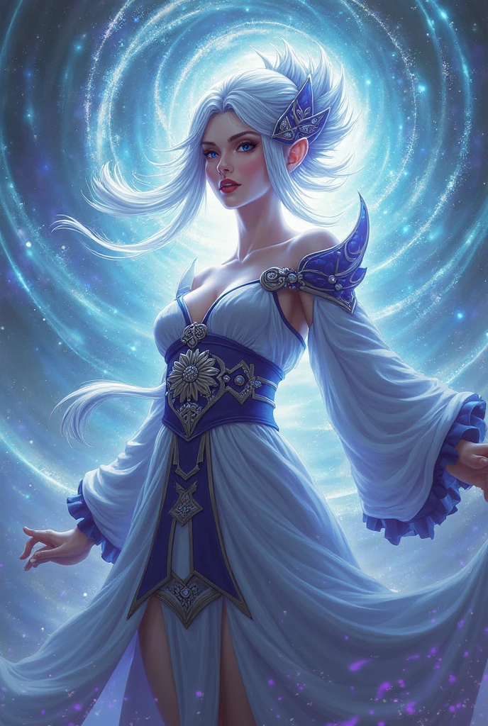 Ms. Luna, the fantasy literature professor, is a woman in her mid-30s with an ethereal aura about her. She has long, curly silver hair that falls down her back like a river of moonlight, and her eyes are an piercing shade of indigo, reminiscent of a clear night sky. Her skin has a warm, golden undertone, as if kissed by the sun.
She often wears flowing, bohemian clothing with intricate lace and embroidery, in shades of purple, blue, and green, which complements her mystical and artistic nature. Around her neck, she wears a delicate silver pendant in the shape of a Celtic knot, symbolizing her love for mythology and the interconnectedness of all things.
Her smile is warm and radiant, capable of lighting up a room and making everyone feel welcome and at ease. She carries herself with grace and poise, moving with the fluidity of a dancer, and her presence is both calming and inspiring, like a gentle breeze on a summer's day.