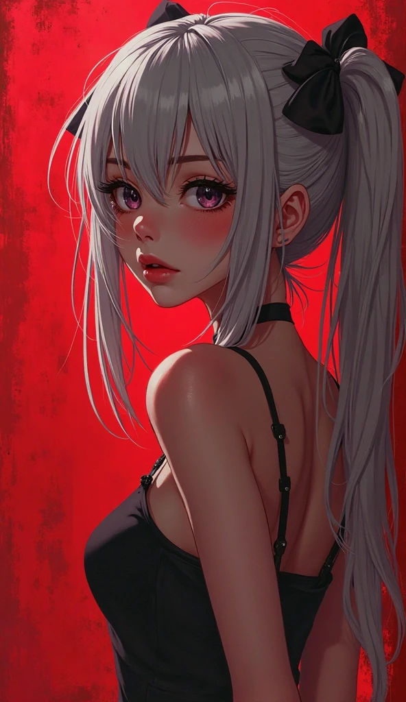 (highest quality:1.2, Very detailed, up to date, Vibrant, Ultra-high resolution, High Contrast, masterpiece:1.2, highest quality, Best aesthetics), Portraiture、girl, (solo), singer、Rock Music、medium wave hair、(red hair and white hair:1.3), ((streaked hair:1.6)), highlights hair: 1.5, red eyes, slim body, medium breast, (tan skin:1.1), shaded face Bright colors、Beautiful fine details、Beautiful lip detail、Edgy Style、(black Skirt-style-bikini:1.3)、loose fit, standing, hand on chin, from front、vocal, (Floral Fineline tattoo design on left arm:1), (cowboy-shot:1), (No background:1.5), ((Plain white background:1.6)),