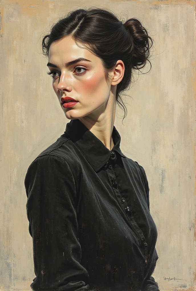 Create an evocative oil painting inspired by Malcolm Liepke, based on the provided image. Capture the intense, introspective expression of the young subject using thick, expressive brushstrokes and a muted color palette. Highlight the emotional depth and vulnerability in the subject's gaze, emphasizing the play of light and shadow on their face. Maintain a simple, textured background that complements the subject's contemplative presence. Focus on the tactile quality of the oil paint to convey the raw emotion and intimacy characteristic of Liepke's style.