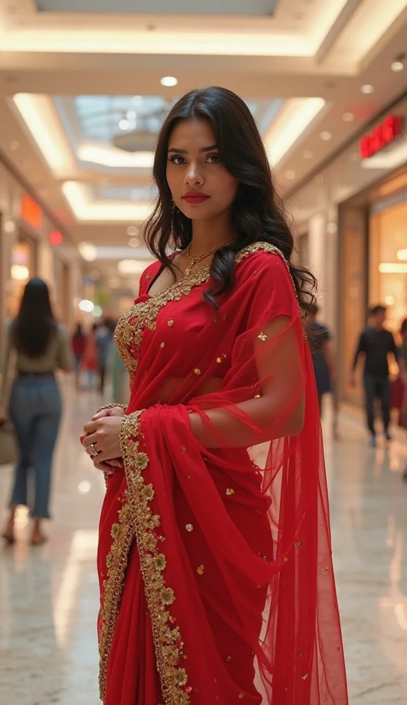 Indian model in saree looking hot and real in mall