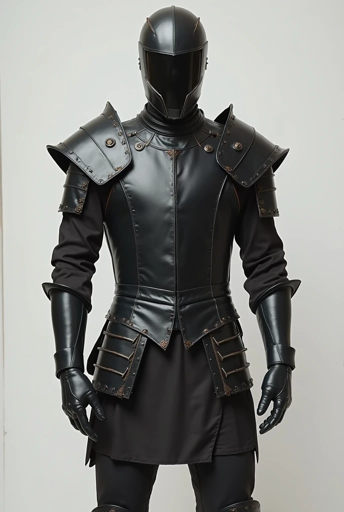 Crie um personagem de d&d, RPG. This character has short, spiky black hair, he is tall but slender, wears armor that covers his ankles, your thighs, His arms, forearms and chest, but leaves space between the body joints, like knees and elbows, these parts are connected by leather straps, he wields a broadsword popularly known as "bastard sword", On his belt he carries a small bag, some bolts similar to small arrows are scattered around the belt, on the back of his belt he has two swords, your boots are also made of steel, completing your armor, wear gloves and cloth clothing under the armor