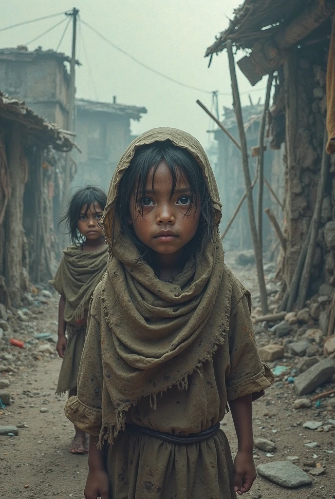 A Bangladesh por girl very sad her with her children