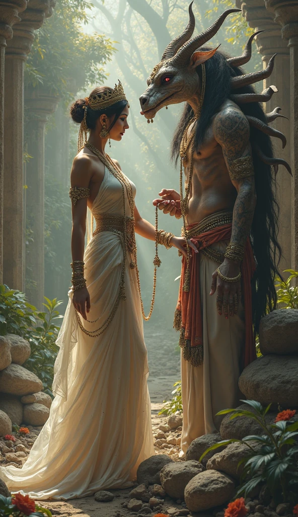 arafed image of a man and a woman sitting in a temple, apsaras warrior, thailand art, tithi luadthong, hindu aesthetic, attractive male deity, seated in royal ease, thailand, goddess. extremely high detail, temple background, by Sasha Putrya, 8k)), zen méditation cyberpunk, cybertronic hindu temple, buddhism, masterpiece, best quality:1.2),,(8k,highres,RAW photo,realistic,photo-realistic:1.3),(detailed skin texture,detailed cloth texture,beautiful detailed face:1.25),professional lighting,photon mapping,beautiful soft light,radiosity,physically-based rendering,raytracing, model shoot style, model shoot style, (extremely detailed CG unity 8k wallpaper), full shot body photo of the most beautiful artwork in the world