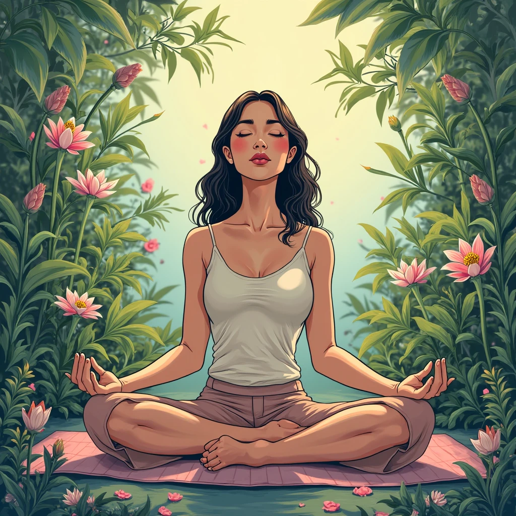 (view from above:1.2),close-up,The legend of korra, 1girl,korra, muscular,(dark skin,medium tits,thongs,,micro bikini,sitting cross - legged:1.3 ,)( meditating,lotus pose sitting on meditation:1.4), closed eyes