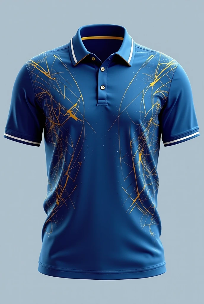Create a mockup organization color gradient dark blue polo shirt and design it with some elements relating to science, example is Molecules or human organs.  The design should be just drawn in minimalist and ink color of design should be dark color of blue. And the both side of shirt should be blue gradient color. show the front and back of shirt 