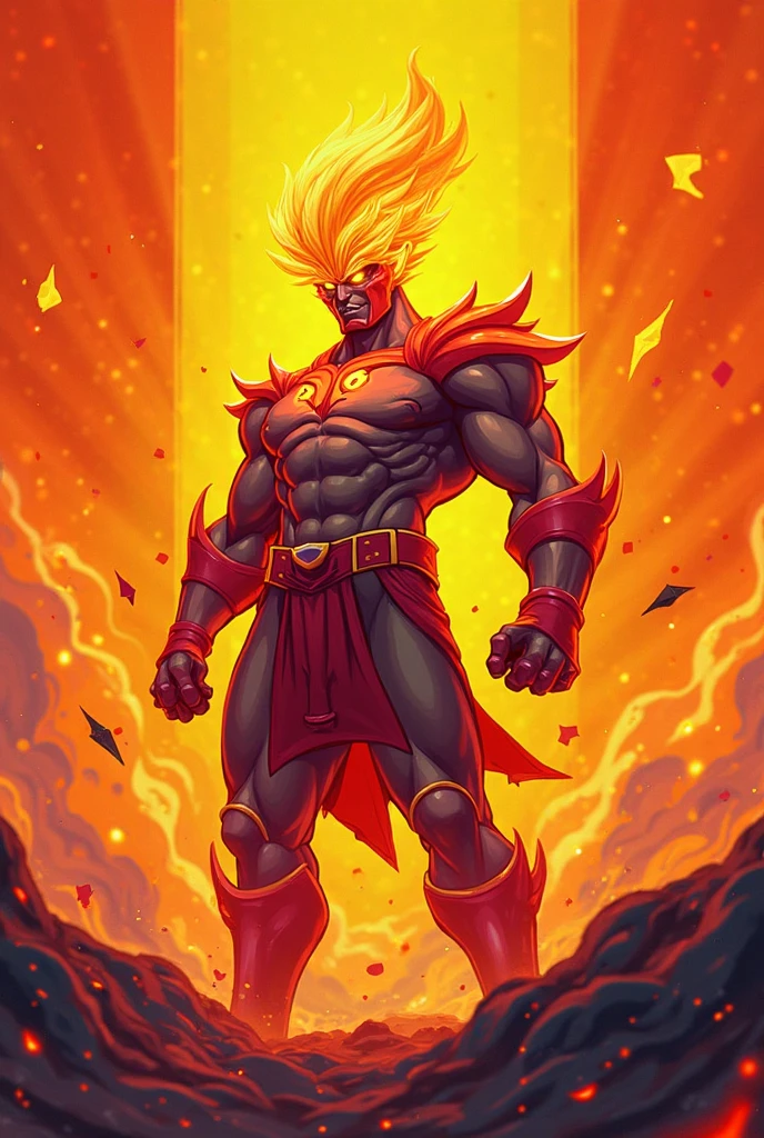 8k, high definition, masterpiece, huge resolution, (African male:1.2), (fire background:1.2), (glowing tattoos:1.2), (athletic build:1.0), (bright colors:1.0), (fire hair:1.2), short beard, (dreamlike style:1.2), (jockstrap:1.2), (big bulge:1.2),