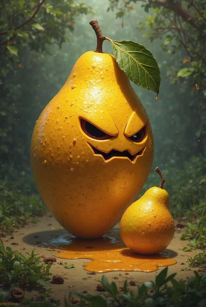 A sly yellow melon with eyes in the garden