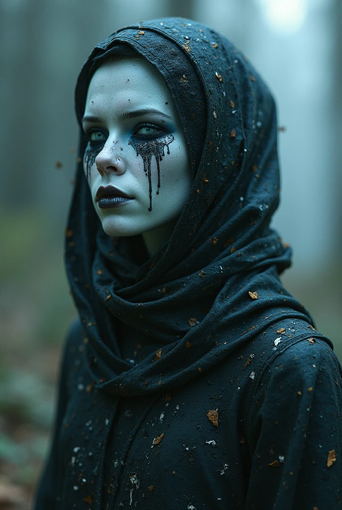 character:
name: "HELGA // CRYOPIXEL"
type: "Neuromourning AI, obsolete firmware"
facial:
tears: "data fragments, error logs, unresolved contracts"
eyes: "non-physical; project broken holograms, corrupted with hexadecimal decay"
attire:
headwear: "Quantum Lattice Mourning Veil, flickers between timestamps"
body: "Fractal-threaded polymer, interlaced with forgotten identities"
pose: "Languid, emotional buffer overflow"
environment:
space: "Entropy gradient, visual decay from cyan (#00E1FF) to nullspace"
light: "Soft, volumetric refraction, mimicking spectral data bleed"
physics: "Tears exist in non-Euclidean flow state, governed by quantum drift"
rendering:
resolution: "32K ultra-HD, photonic depth mapping, neural post-processing"
detail: "Subdermal reflections, microfractures, high-polygon volumetrics"