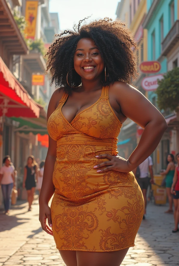 Roxanne Hancock, her name is Shaniqua, high quality, 1 old woman, ((50-year-old pear shaped body black woman)), ((50 years old)), (((pear shaped body 1.9))), ((thick thighs)), ((wrinkled body)), ((((old body)))), ((short curly hair)), (no make up), (she is wearing a colorful party dress), POSE: standing, BACKGROUND: outdoor: On the vibrant streets of New Orleans during Mardi Gras""