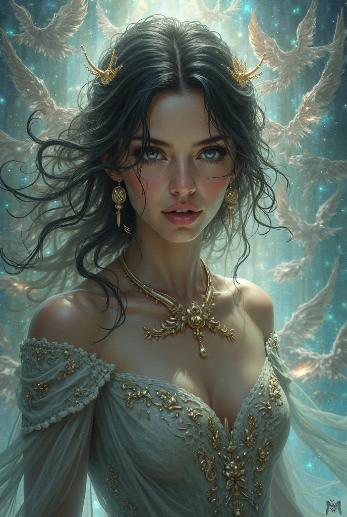 Beautiful and colorful woman: 21 years old woman, messy hair, oil painting, beautiful and perfect face with soft skin, perfect face, blue eyes, light and violet magnetic additions, light red additions, Cosplay, wearing sexy lingerie or see-through nightgown, holding fluorescent crystal rock, intricate details home screen masterpiece in 8k resolution beautiful face digital painting photorealistic art station smooth fluid black paint: photorealistic masterpiece in 8k resolution: intricately detailed fluid gouache painting: by John Baptist Mongue: calligraphy : acrylic: watercolor art, professional photography, natural lighting, volumetric lighting maximalist photo illustration: by Marton Bobzert: complex, elegant, expansive, Fantastic