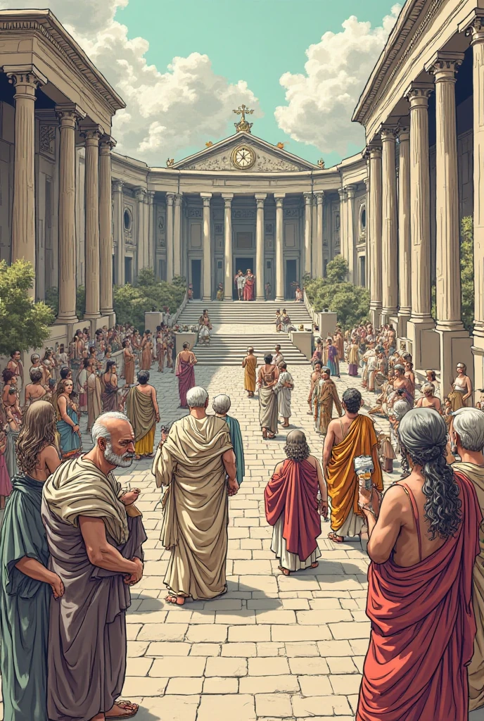 Socrate sur la place enseignant à ses disciples