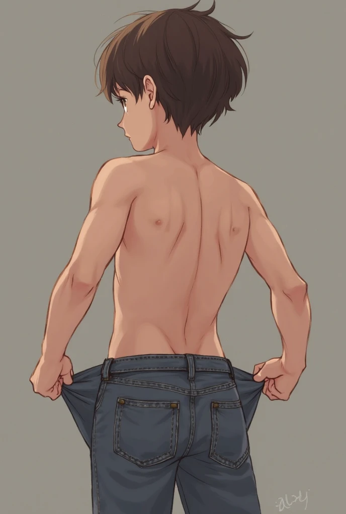 A cute, slightly tall, beautiful boy in the 5th grade of elementary school is standing with a white loincloth wrapped around his crotch, making it look like a thong, exposing his buttocks.。Diagonal angle from behind。