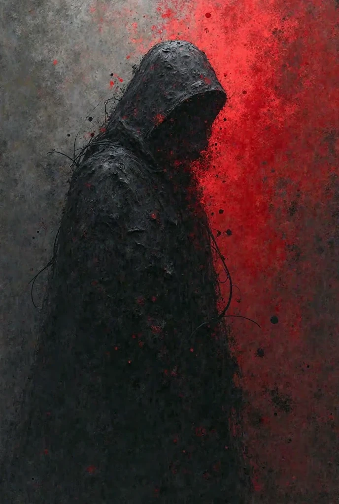 dark scene, close-up, portrait, a masked male cultist with black robes, no face, in a dark place, dark and gross room, horror scene, darkness, terrific, bloody, dirty, dark mood