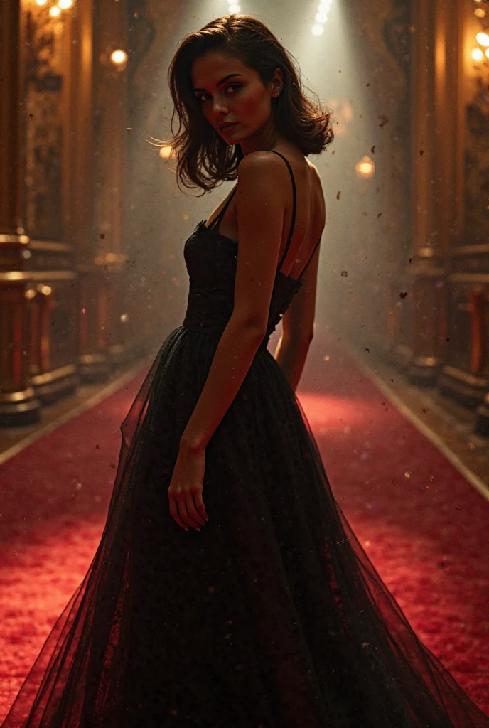 (sharp focus:1.2), photo, attractive young woman, (beautiful face:1.1), detailed eyes, luscious lips, (eye makeup:0.85), (medium breasts:1.0), (tight body:1.2), (short hair:1.2), wearing (little black tdress:1.2) at a (gala:1.2). (moody lighting:1.2), depth of field, bokeh, 4K, HDR. by (James C. Christensen:1.2|Jeremy Lipking:1.1).