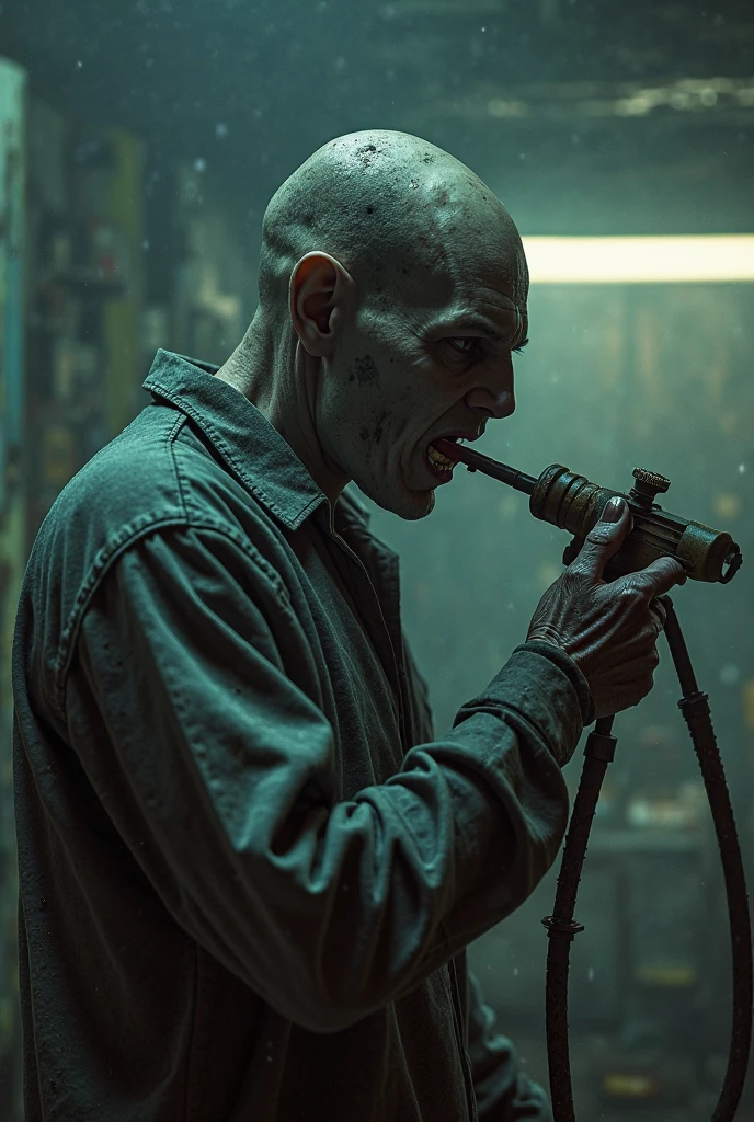 sid wilson from the slipknot band wearing he's iconic mask, holding cigarette, cybercity, alone, chill expression