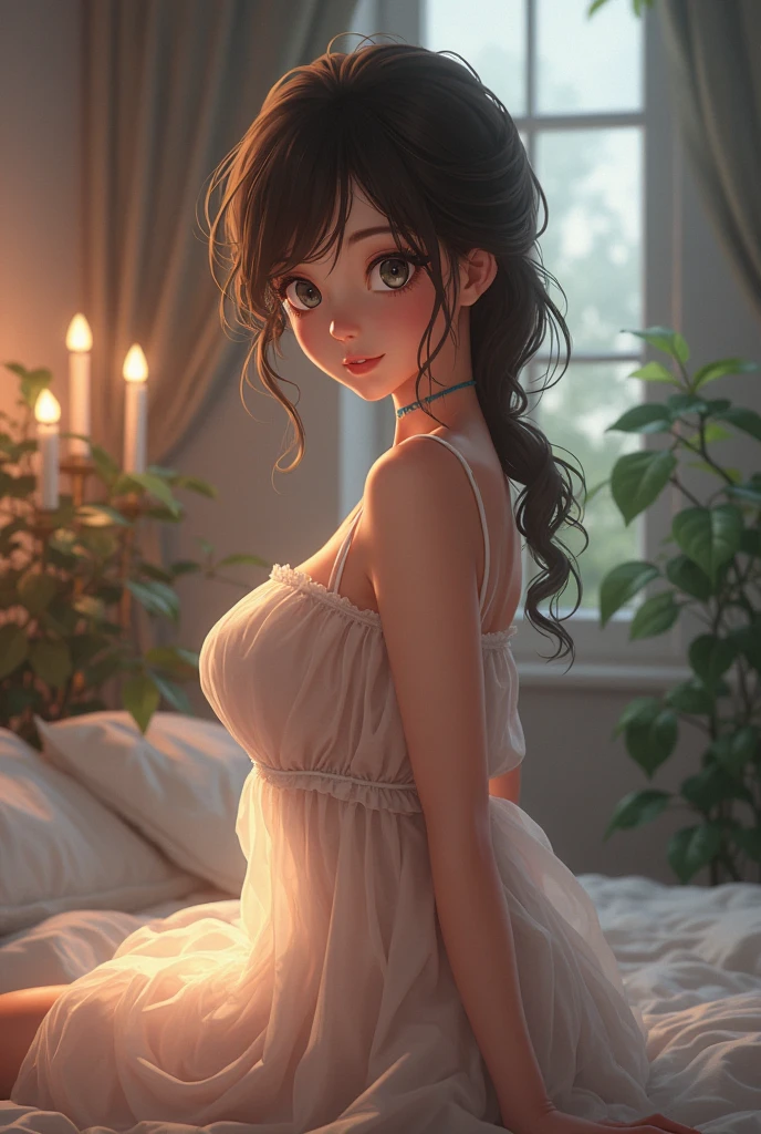melancholy, quiet, calm, bright, masterpiece, best quality, 1girl, (JinxLol:1.2), (ultra photorealistic:1.3), (masterpiece:1.4), best quality, ((realistic)), high quality, ultra detailed, ((Real image)), ((realistic skin)), ((realistic face)),(illustration:1.05), (beautiful:1.05), (beautiful detailed eyes:1.05), (cinematic light:1.1), Full body, precise proportions, 18-year-old girl, skinny model lying next to the bed, BLACK hair fluttering in the wind, tulle, long legs, feet slightly open, buttocks, blush, shyness, collarbone, abdominals, double weave, beautiful and delicate face, fair skin, real skin, (face detail), pores, super high resolution, 8k, parameters Best quality, masterpiece, super high resolution, (Realistic 2.0), More details, detailed skin, transparent panties, wide smile, white teeth, full voluminous hair, perfect and well-designed eyes, girlfriend, beautiful, beautiful, flowers, studio lighting
