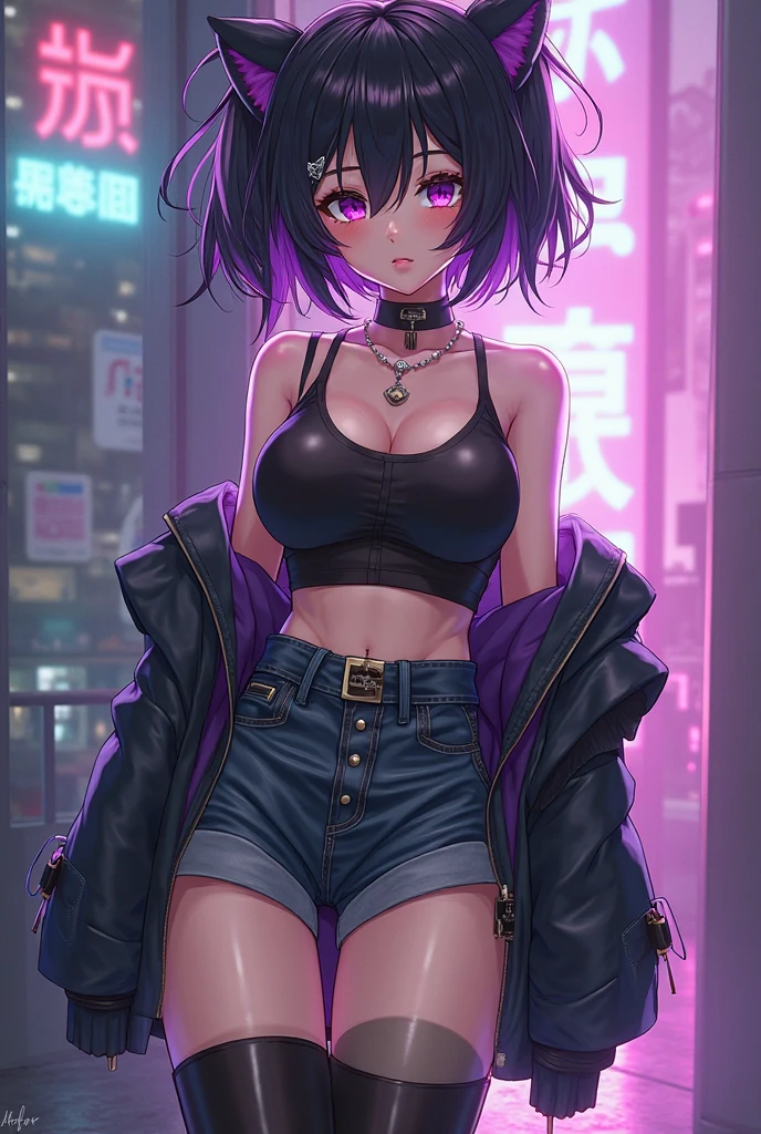 maid girl,((1girl)),((maid girl with extremely cute and beautiful black hair)),

(large breasts:1.4),bountiful breasts,fluffy breasts,H cup bust,bust up,bulging bust top,(((black bob hair:1.35,colored inner hair,short hair,ear breathing))),((heterochromia:1.5, (purple_eye and blue_eye))),big eyes:1.3,((fat)),(((lustrous skin:1.5,bright skin: 1.5,skin tanned,shiny skin,very shiny skin,shiny body,plastic glitter skin,exaggerated shiny skin,illuminated skin,wet legs))),(spider lower abdomen,narrow waist,wide hip,athletic body,inflated legs, thick thighs,detailed body,(detailed face)),

cute,slutty,seductive,erotic,((nsfw)),

zettai ryouiki,(maid headdress),maid uniform,Headdress,(maid),sleeveless,mini skirt,boots,cleavage cutout,bare legs,clothes with a lot of lace frills,((wet clothes,intricate outfit,intricate clothes)),

(dynamic pose:1.0),solo focus,embarrassed,blush,sweat,((tears,open mouth)),moist eyes,(centered,scale to fit dimensions,Rule of thirds),

cyberpunk city by the ocean at night, with bright neon signs and dark stormy clouds and puddles, scenery:1.25,nighttime, starry night, cosmos,Very dark night that makes the neon lights stand out, very bright neon lights,nighttime, starry night, cosmos,

artistic photography,(photography taken by sldr),highres, sharp focus,(ultra detailed, extremely detailed), (photorealistic artwork:1.37),(extremely detailed CG unity 8k wallpaper),((synthwave background theme)),(((vibrant colors))),intricate,(intricate background),(masterpiece),(best quality),perfect rendered face,perfect face details,realistic face,photo realistic,analog style,((intricate detail)),(((realism))),