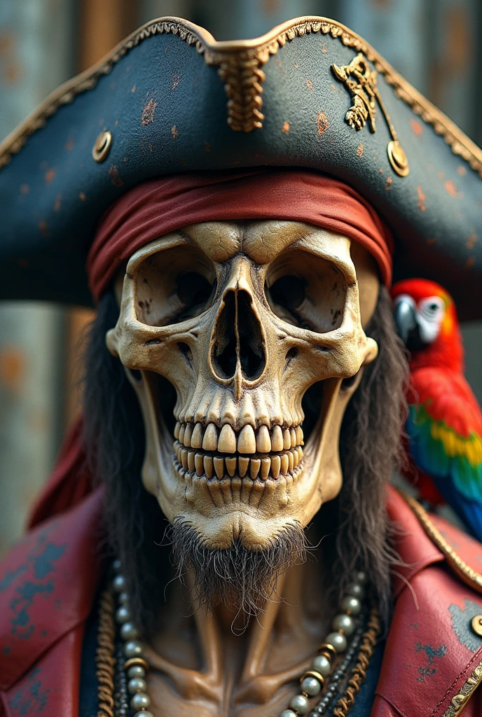 A pirate skull in The artwork showcases intricate black line work resembling a tattoo design sketch."