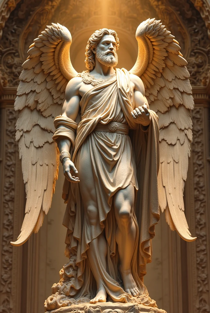 A black and white drawing of a sculpture equal to "Adan creation". Instead of Adam, There will be the painting of the fallen angel. 