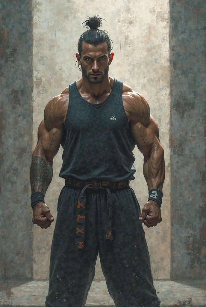 Sexy man in boxers held by several chains In the middle of a room you do it +18 sexy and scary tall beefy menacing guy in all his extensions