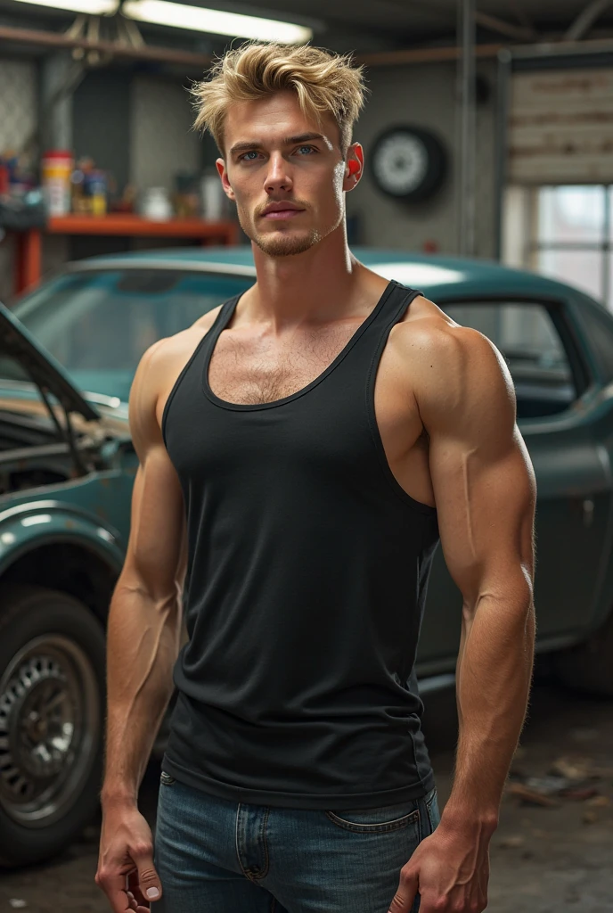 masuter piece、well built、male people、Hot Guy、bigpeniULL BODYSHOT、perspirinuscular、macho、muscle、short-haired、Fade Cut、Hot、NSFW、Bulge、nudde、hairarmpits、an legs、Large body、Sit up、Rugby players、American football player、lfull body shot of a photorealistic wet young handsome jock with wet fade-cut brown hair, blue eyes, facial stubble, wet blue tank top, and ripped jeans, wet standing in the rain on a dark and stormy night